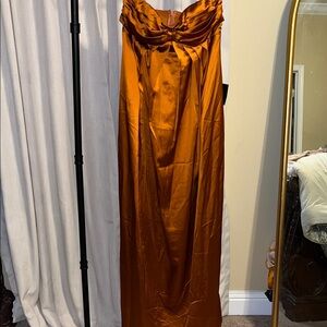 Lulu's Strapless Burnt Orange Satin Dress
